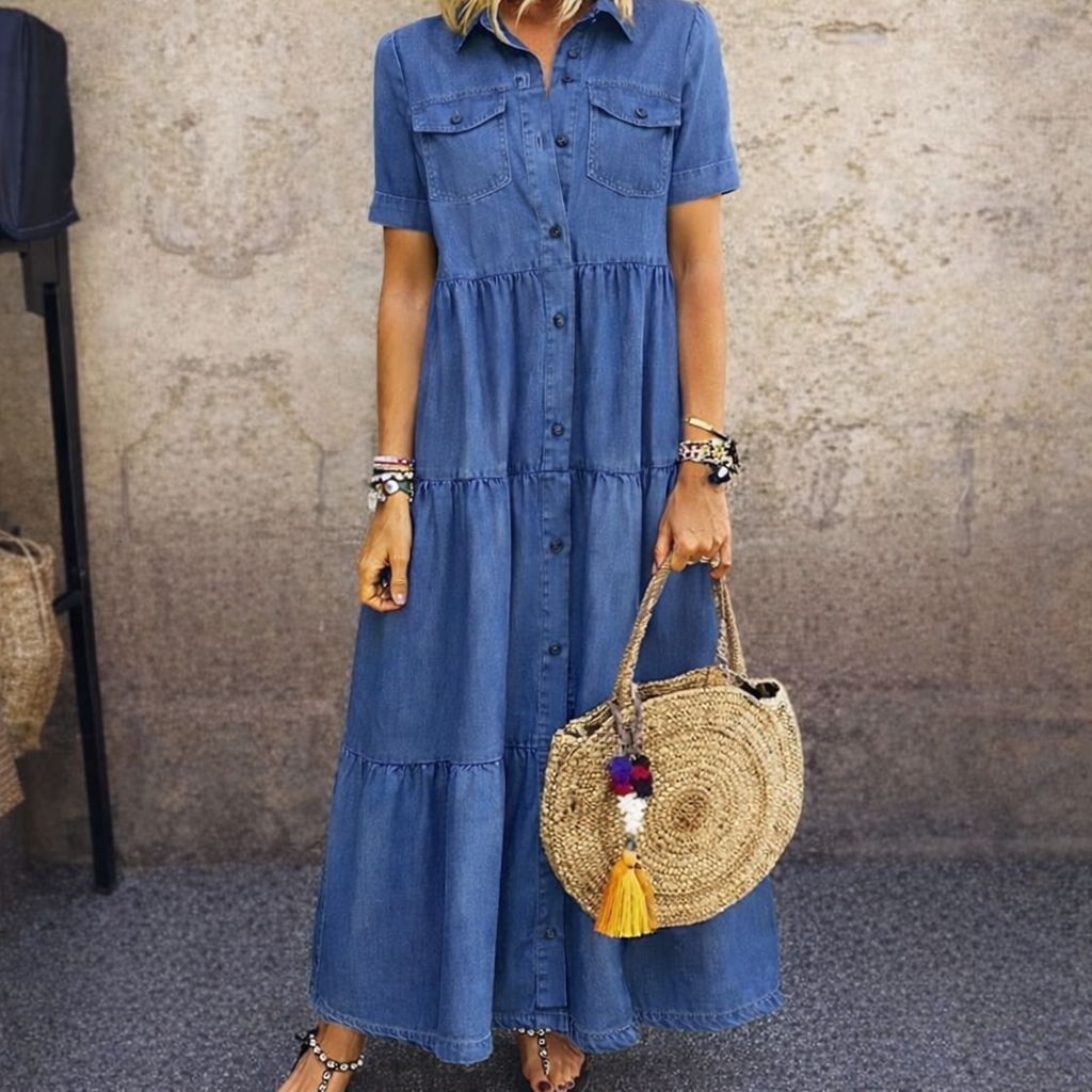 Elowen | Button-Front Denim Midi Dress