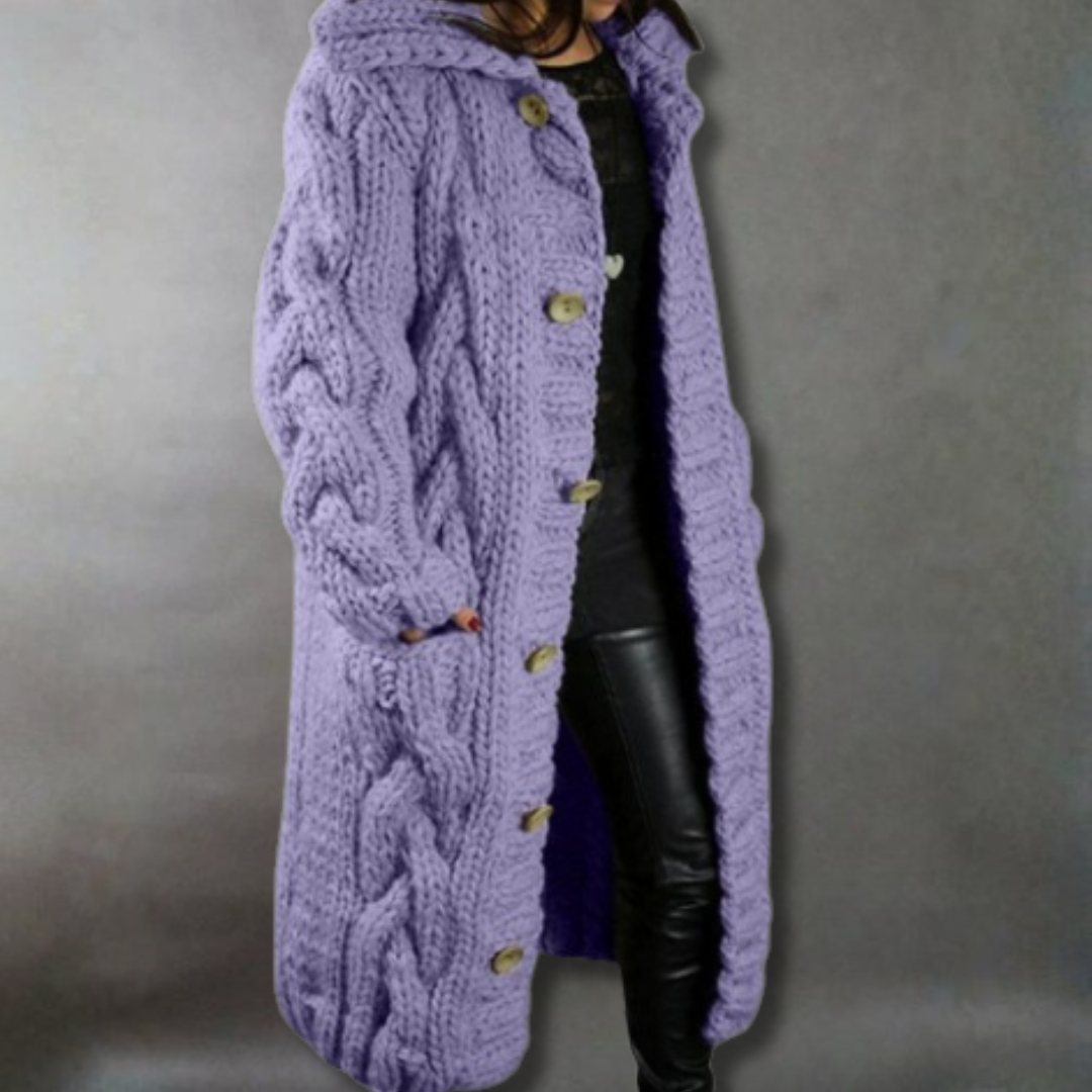 Carine - Elegant Longline Knit Coat