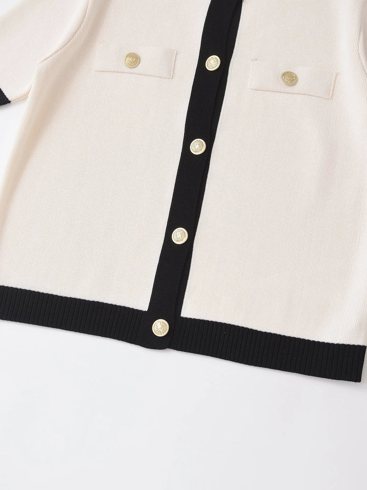 CONTRAST TRIM SHORT SLEEVE CARDIGAN