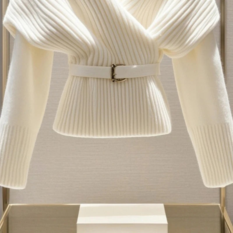 BELTED WRAP KNIT TOP