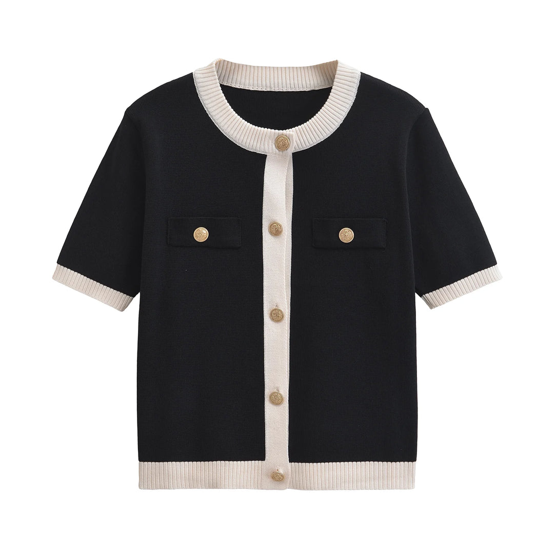 CONTRAST TRIM SHORT SLEEVE CARDIGAN