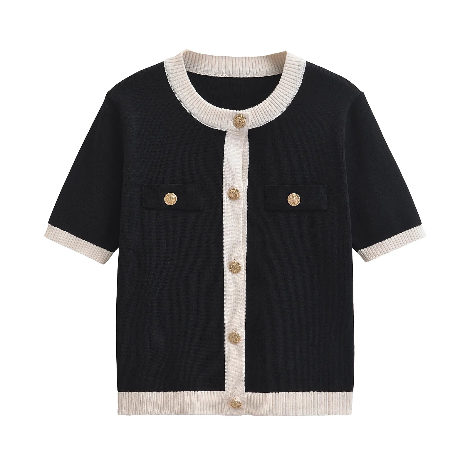 CONTRAST TRIM SHORT SLEEVE CARDIGAN
