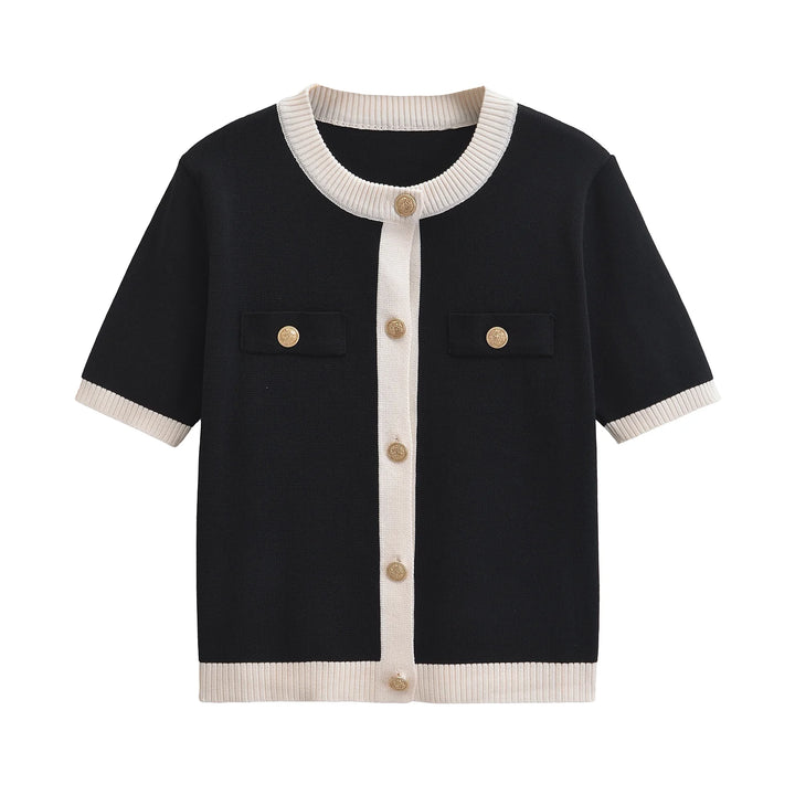 CONTRAST TRIM SHORT SLEEVE CARDIGAN