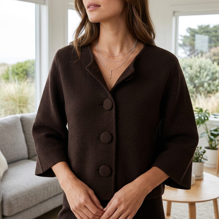 WIDE SLEEVE BUTTON FRONT KNIT JACKET