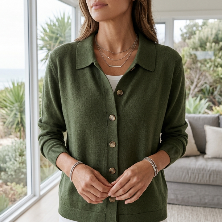 COLLARED BUTTON KNIT CARDIGAN