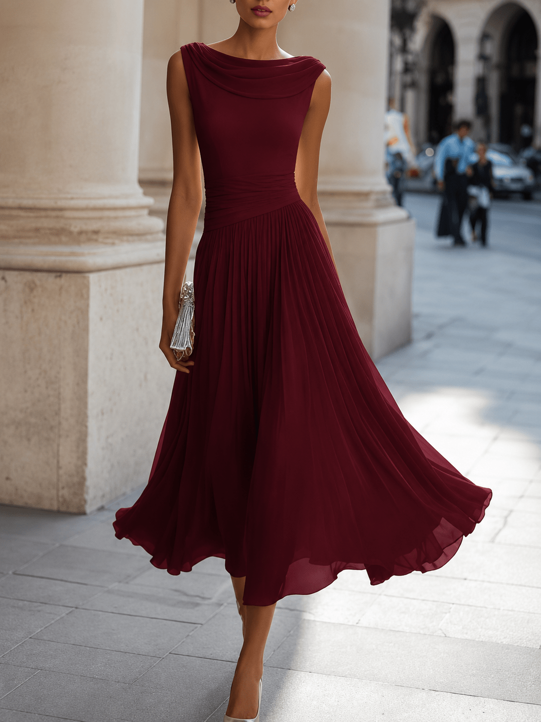 Adeline Draped Cowl Neck Midi Dress - Eleanor & Sisters Boutique