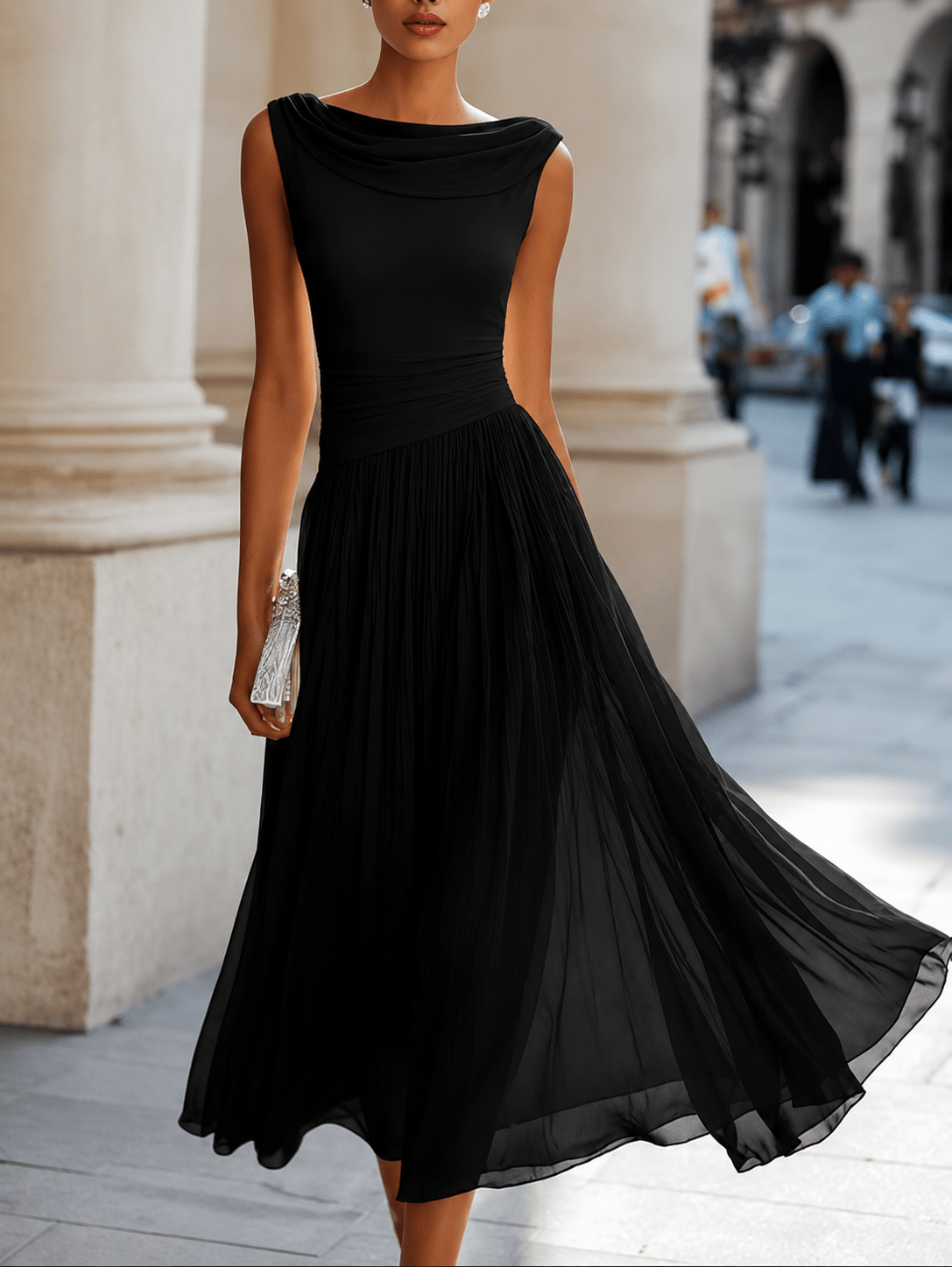 Adeline Draped Cowl Neck Midi Dress - Eleanor & Sisters Boutique