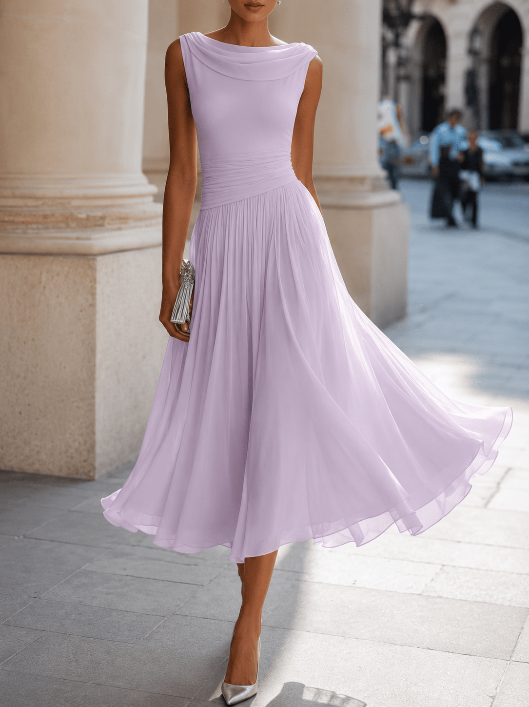 Adeline Draped Cowl Neck Midi Dress - Eleanor & Sisters Boutique