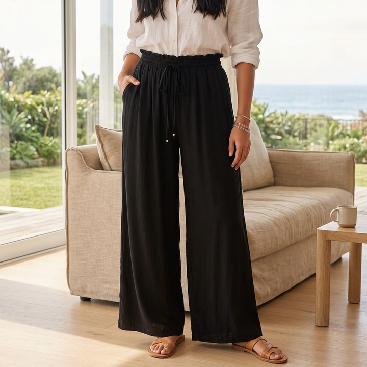 Avianna Pants - Paper Bag High Waisted Wide Leg Pants in Floral Print
