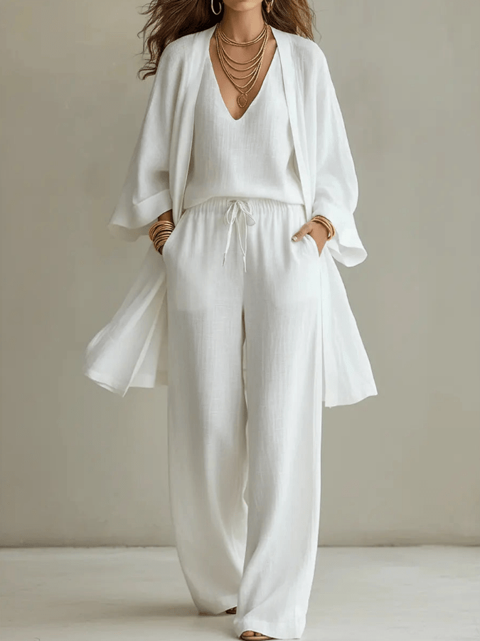 Elara | Effortless Linen-Cotton Three-Piece Set - Eleanor & Sisters Boutique