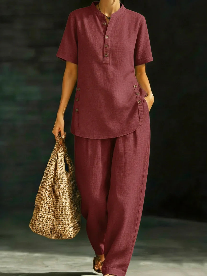 Serena | Classic Linen Button Detail Two-Piece Set
