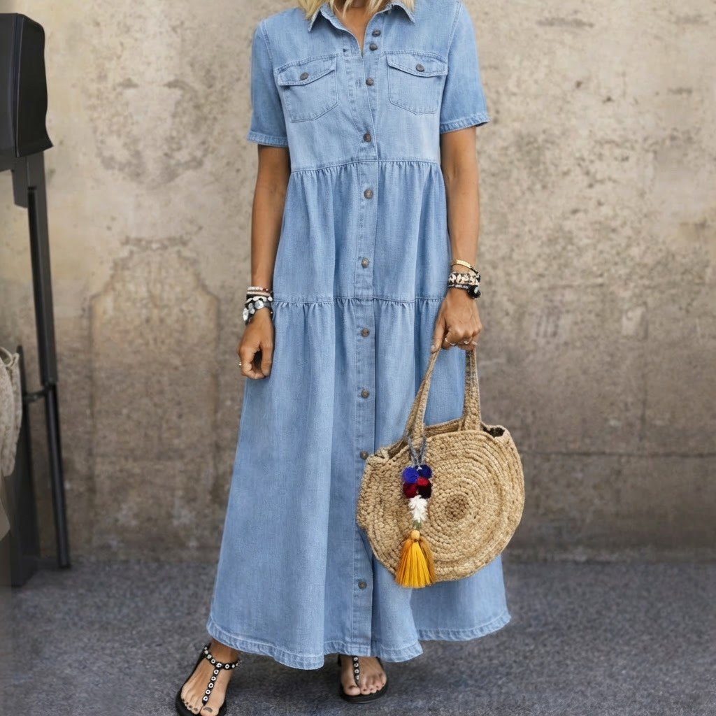 Elowen | Button-Front Denim Midi Dress