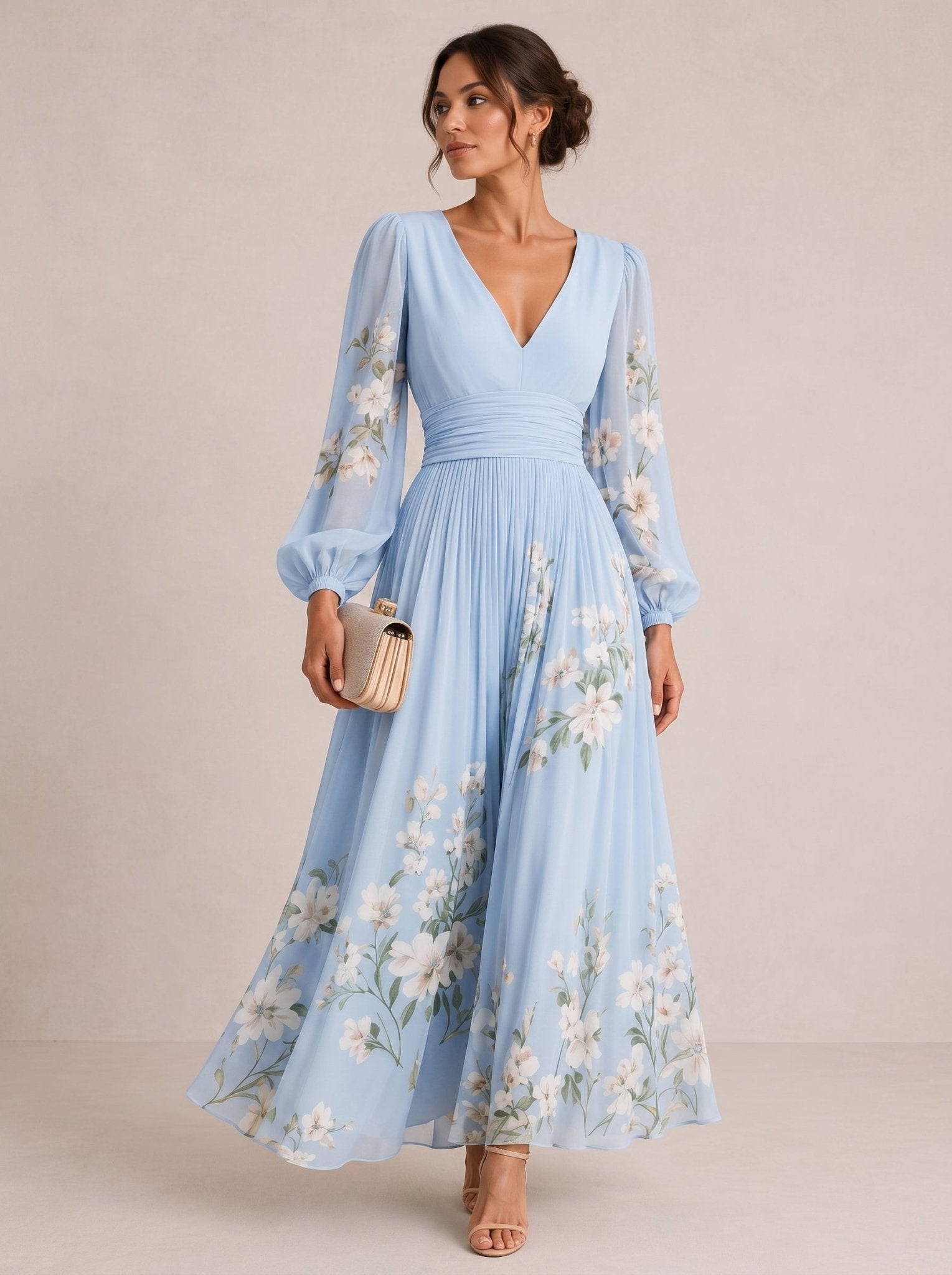 Marielle Floral V-Neck Midi Dress - Eleanor & Sisters Boutique