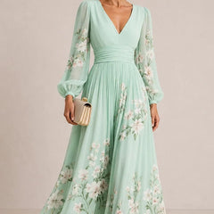 Marielle Floral V-Neck Midi Dress - Eleanor & Sisters Boutique