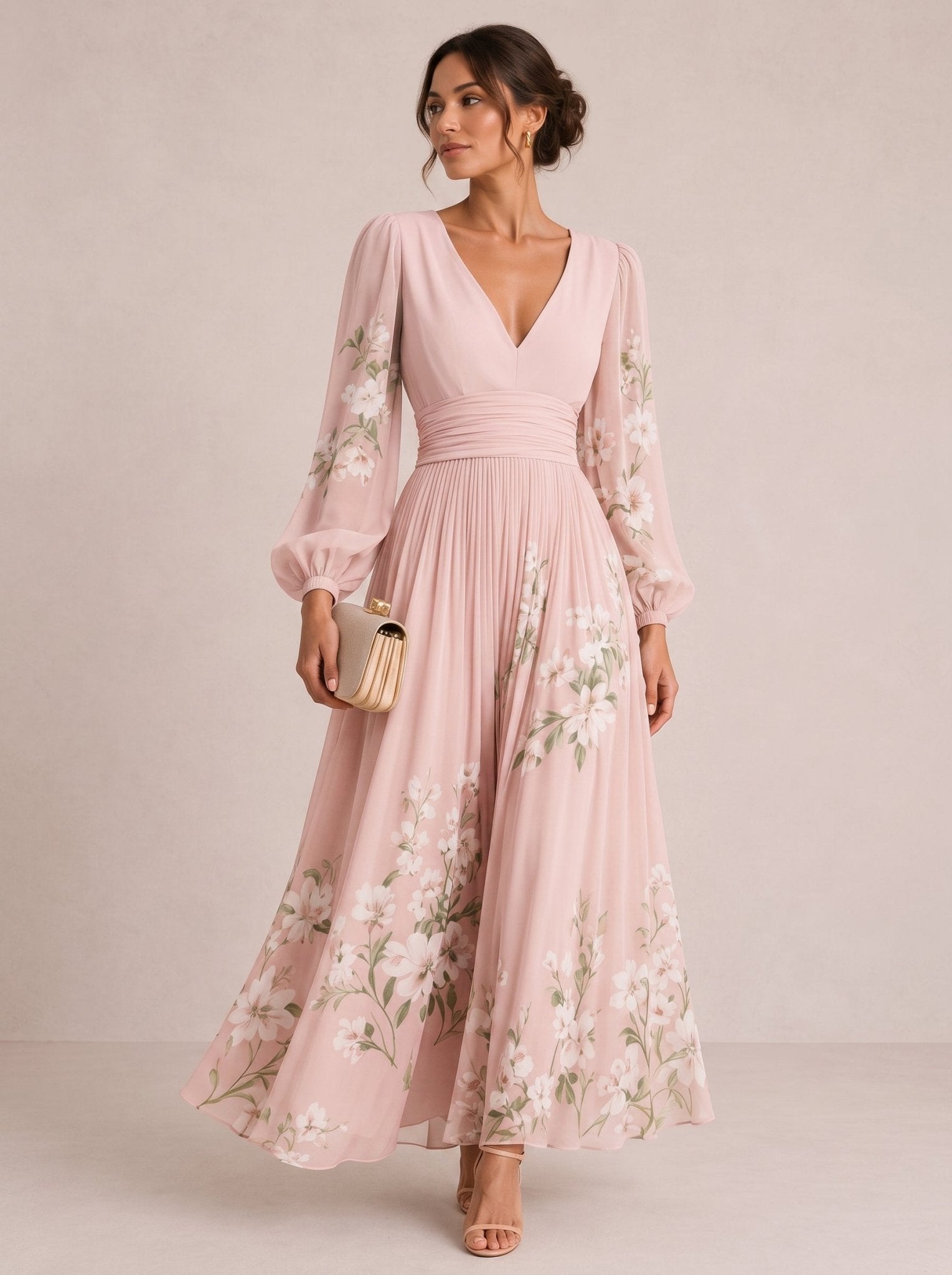 Marielle Floral V-Neck Midi Dress - Eleanor & Sisters Boutique