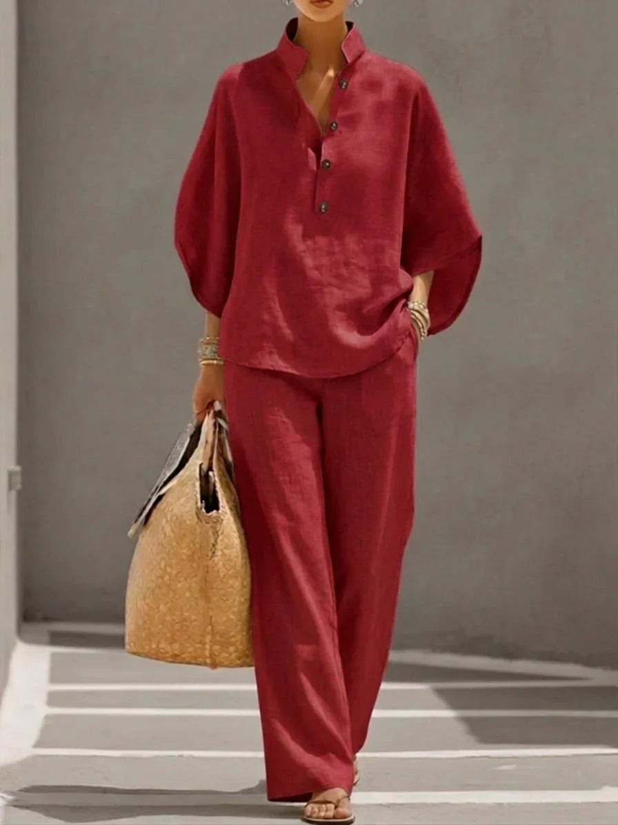 Noelle | Relaxed Button Linen Two-Piece Set